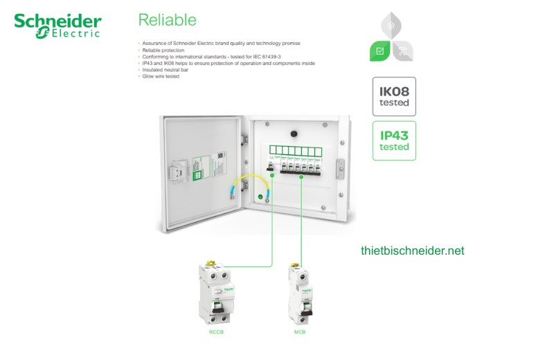 Acti9 A9HESN08 Schneider – tủ điện lắp sẵn MCB, RCCB, tương thích cao, đạt chuẩn chống bụi nước IP43 và chống va đập IK08