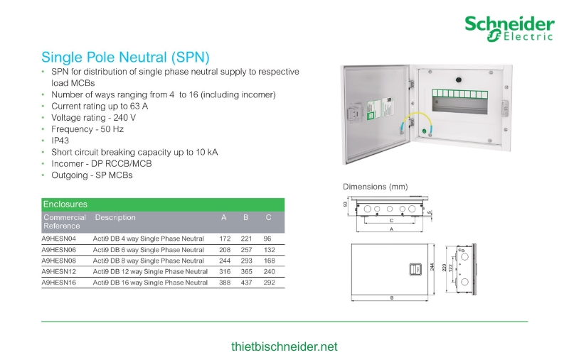 Dòng sản phẩm tủ điện kim loại Acti 9 A9HESN08 Schneider