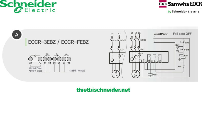 Sơ đồ nối dây rơ le bảo vệ Schneider EOCR3EBZ-05AUH