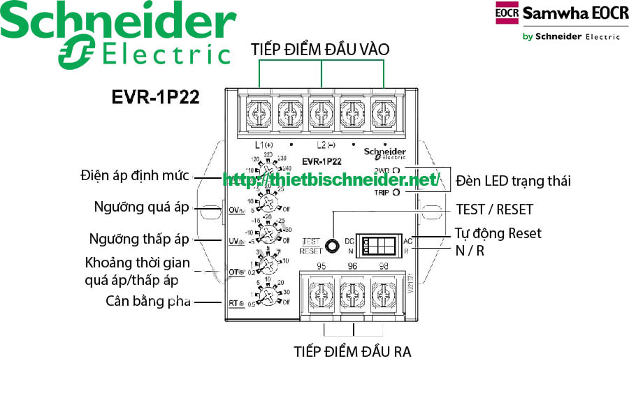 Rơ le bảo vệ quá áp, thấp áp 1 pha EVR-1P22 Schneider