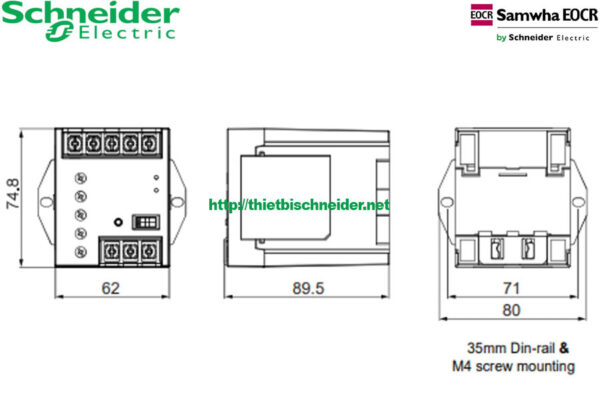 Kích thước Rơ le bảo vệ điện áp 1 pha EVR-1P22 Schneider