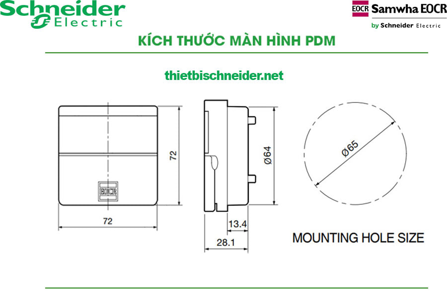 Kích thước màn hình Rơ le bảo vệ động cơ EOCR-iFMZ Samwha