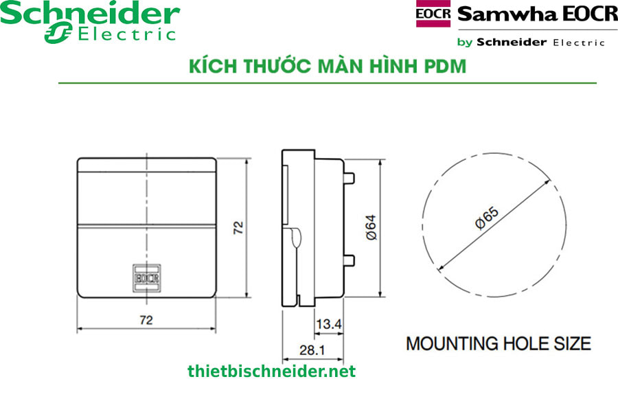 Kích thước màn hình Rơ le bảo vệ động cơ EOCR-iFDM Samwha