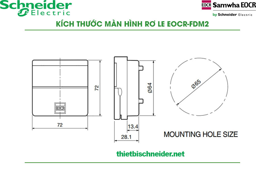 Kích thước Rơ le bảo vệ động cơ EOCR-FDM2 Samwha