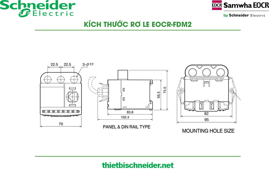 Kích thước Rơ le bảo vệ động cơ EOCR-FDM2 Samwha