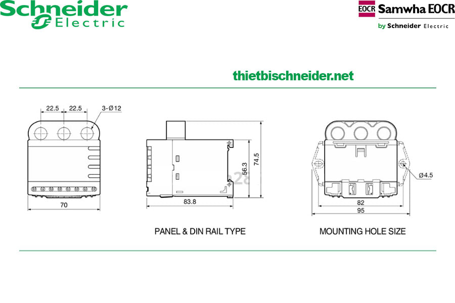 Kích thước Rơ le bảo vệ động cơ EOCR-DZ Samwha