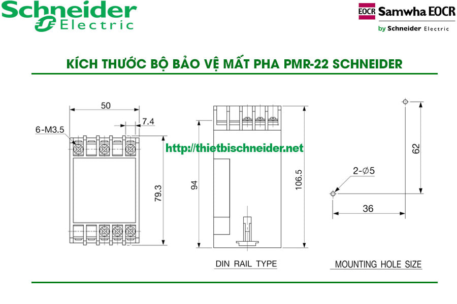 Kích thước Rơ le bảo vệ pha PMR-220