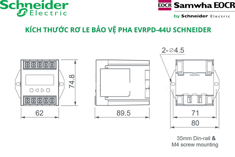 Kích thước Rơ le bảo vệ pha EOCR EVRPD-44U Schneider