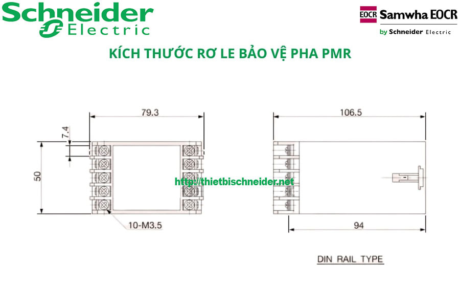 Kích thước Rơ le bảo vệ điện áp PMR-440N7Q Schneider