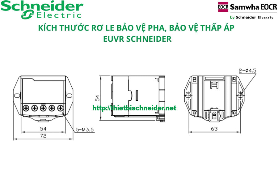 Kích thước Rơ le bảo vệ điện áp EUVR-380N7 Schneider