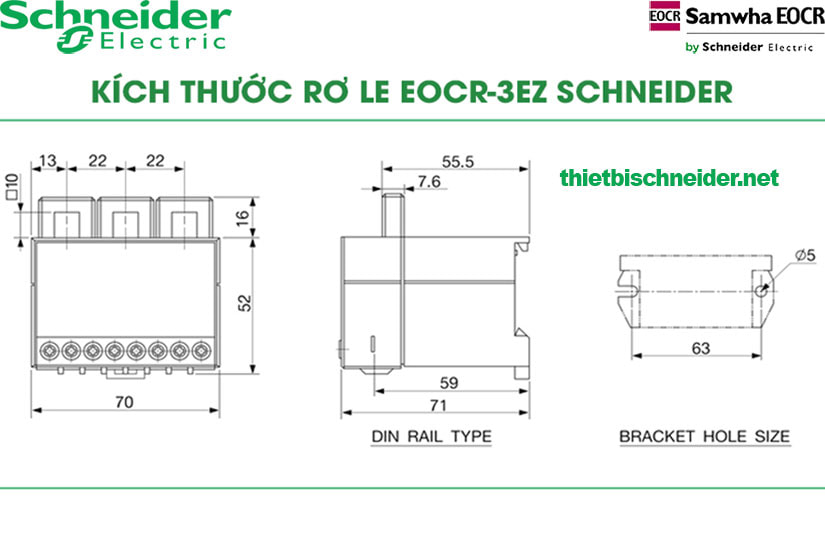 Kích thước rơ le điện tử EOCR-3EZ Schneider