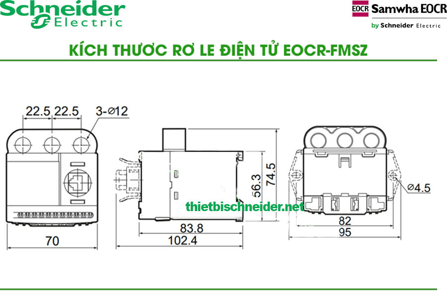 Kích thước Rơ le bảo vệ động cơ EOCR-FMSZ Samwha