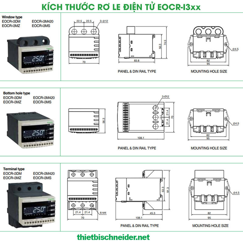 Kích thước Rơ le bảo vệ động cơ EOCR-i3DM Samwha