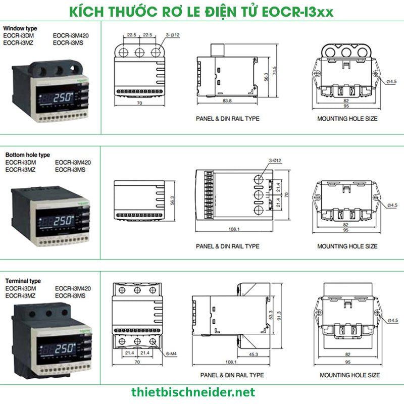 Kích thước Rơ le bảo vệ động cơ EOCR-i3M420 Samwha