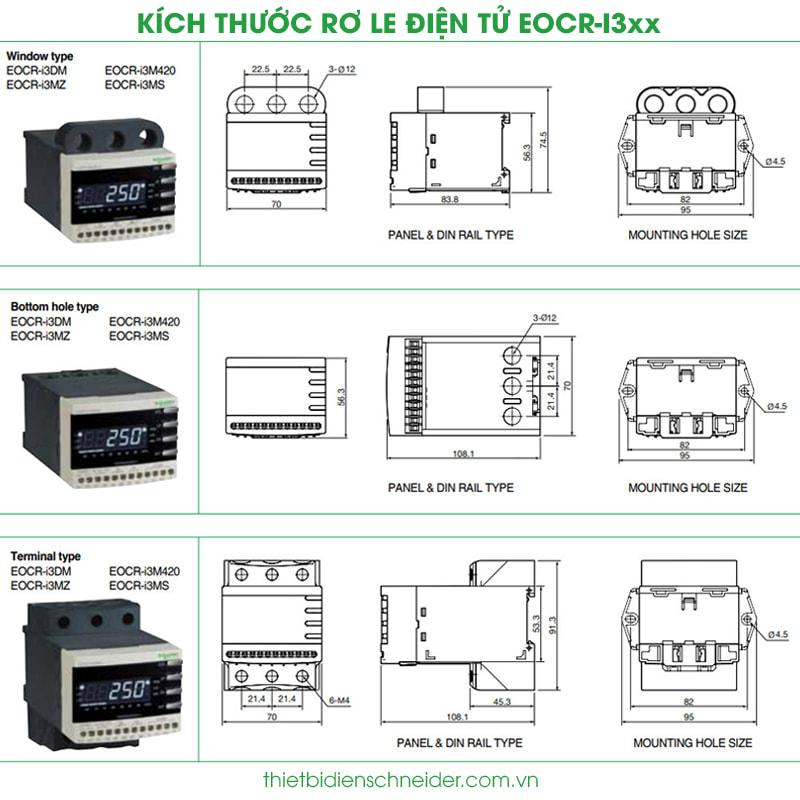 Kích thước Rơ le bảo vệ động cơ EOCR-i3MS Samwha