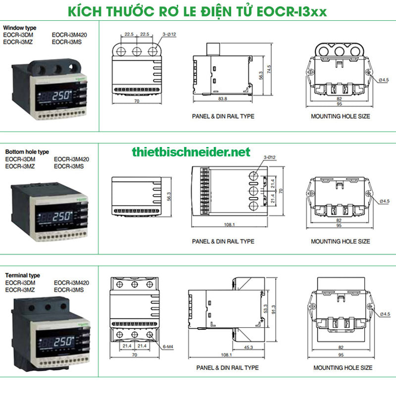 Kích thước Rơ le bảo vệ động cơ EOCR-i3MZ Samwha