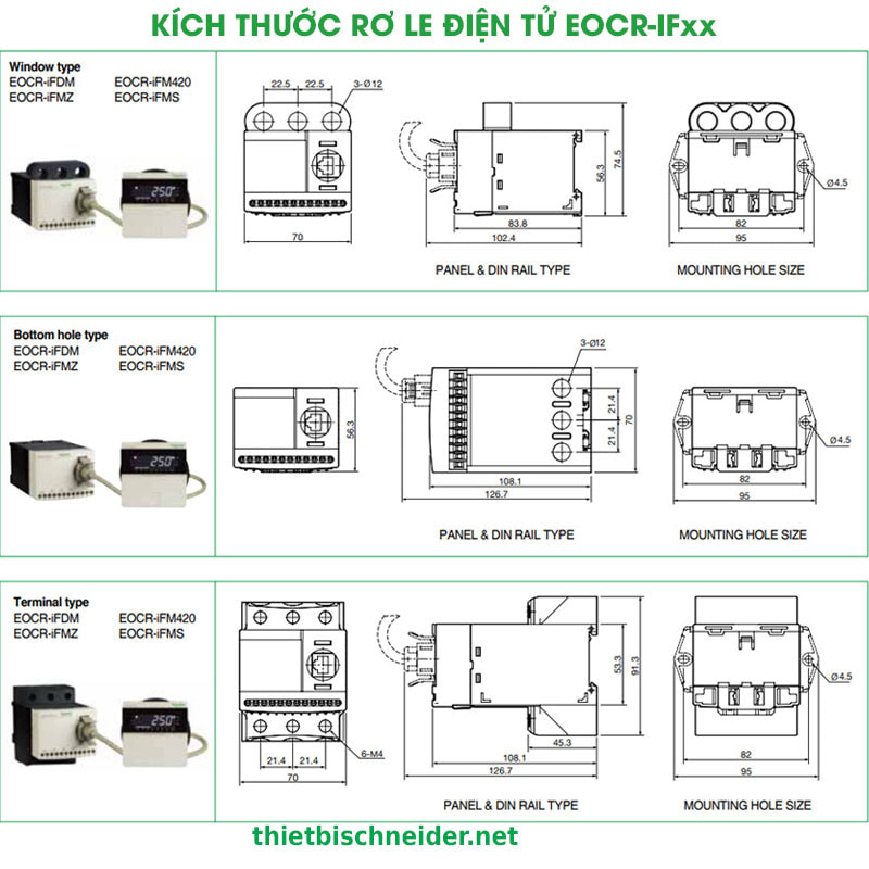 Kích thước Rơ le bảo vệ động cơ EOCR-iFDM Samwha