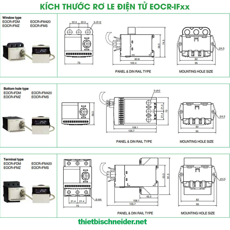 Kích thước Rơ le bảo vệ động cơ EOCR-iFM420 Samwha