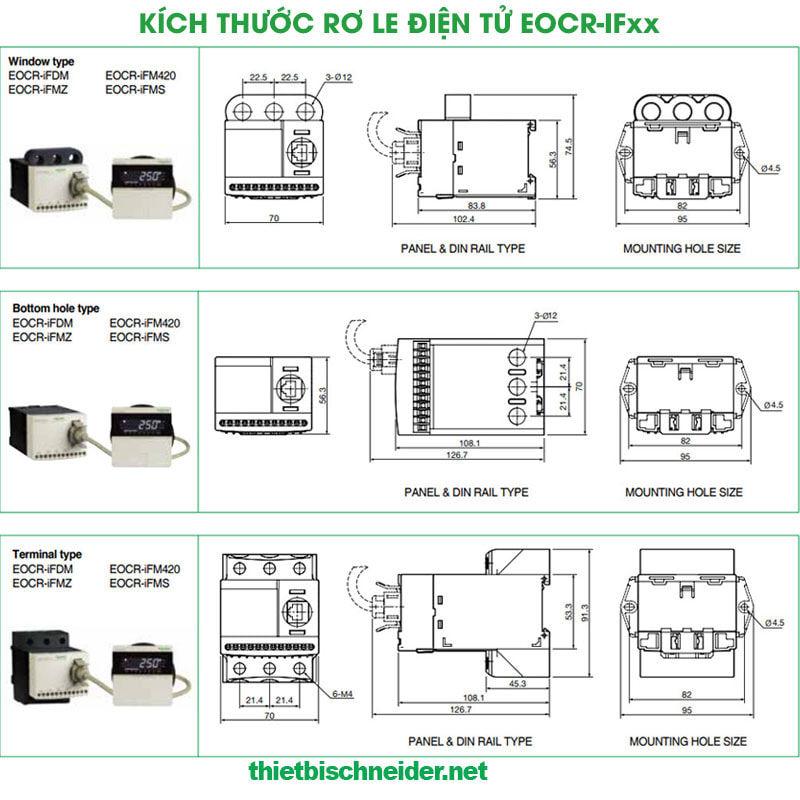 Kích thước Rơ le bảo vệ động cơ EOCR-iFMS Samwha