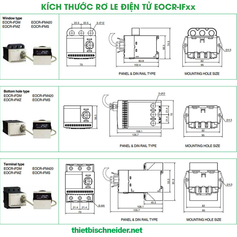 Kích thước Rơ le bảo vệ động cơ EOCR-iFMZ Samwha