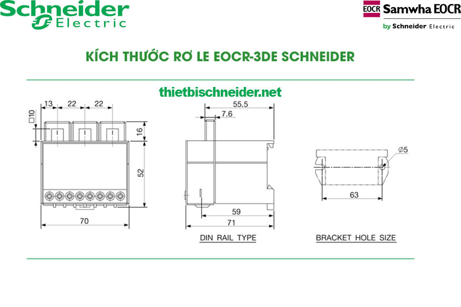 Kích thước Rơ le bảo vệ động cơ EOCR-3DE Samwha