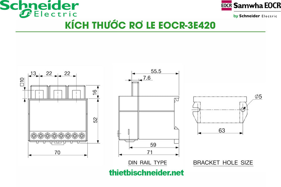 Kích thước Rơ le bảo vệ động cơ EOCR-3E420 Samwha