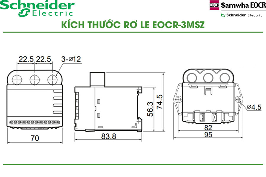 Kích thước Rơ le bảo vệ động cơ EOCR-FMSZ Samwha