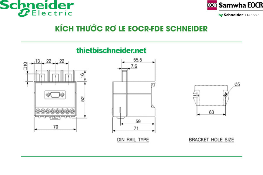 Kích thước Rơ le bảo vệ động cơ EOCR-FDE Samwha