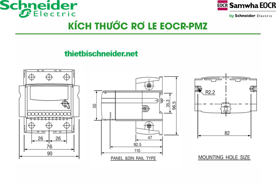 Kích thước Rơ le bảo vệ động cơ EOCR-PMZ Samwha