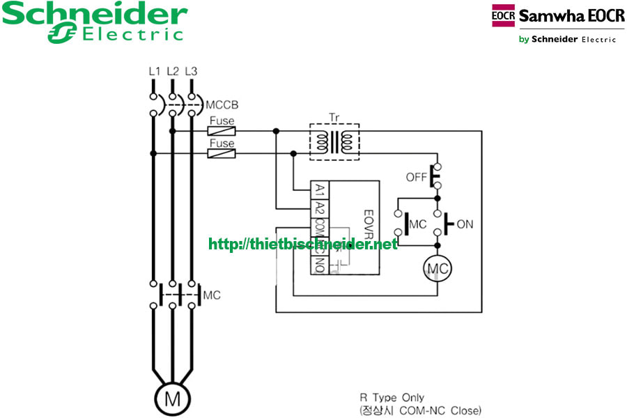 Sơ đồ đấu nối Rơ le bảo vệ quá áp 1 pha EOVR