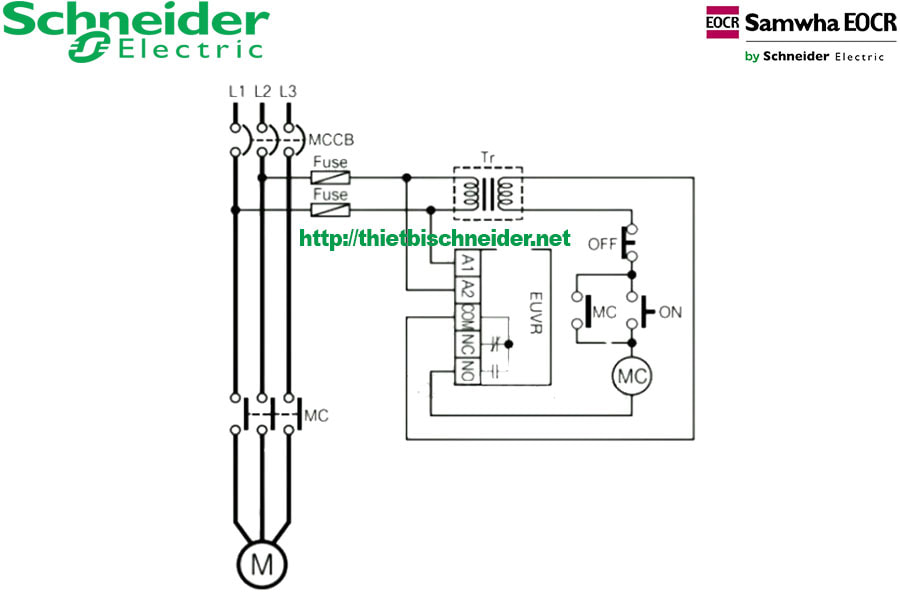 Sơ đồ đấu nối Rơ le bảo vệ điện áp EUVR-380N7 Schneider