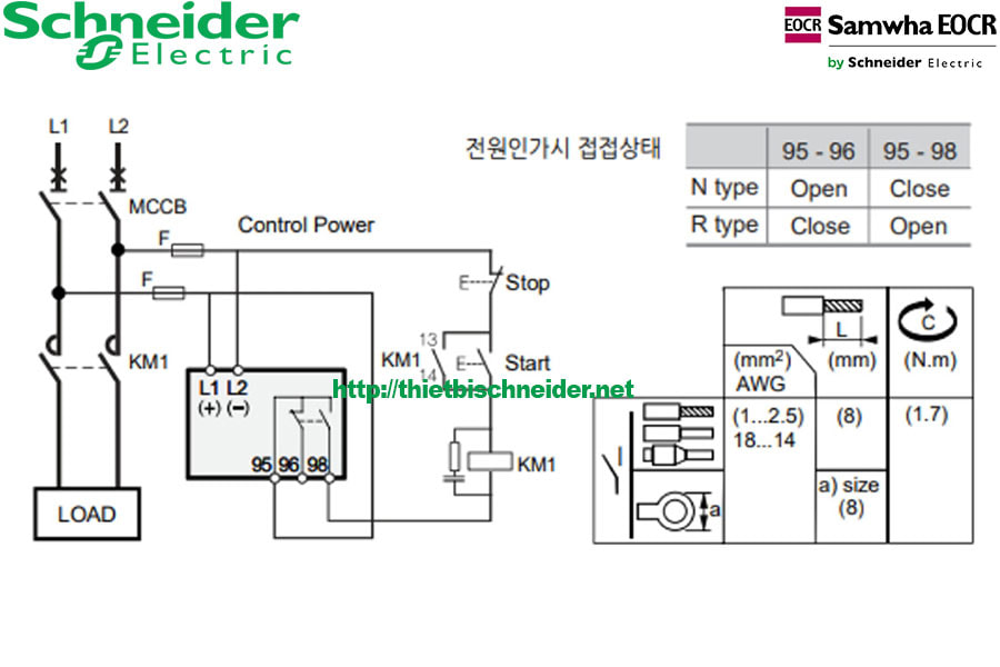 Sơ đồ đấu nối Rơ le bảo vệ điện áp 1 pha EVR-1P22 Schneider