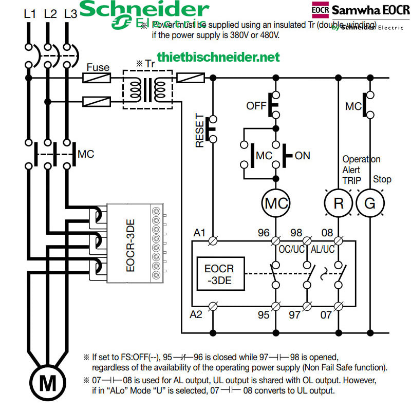 Sơ đồ cầu nối Rơ le bảo vệ động cơ Samwha EOCR-3DE