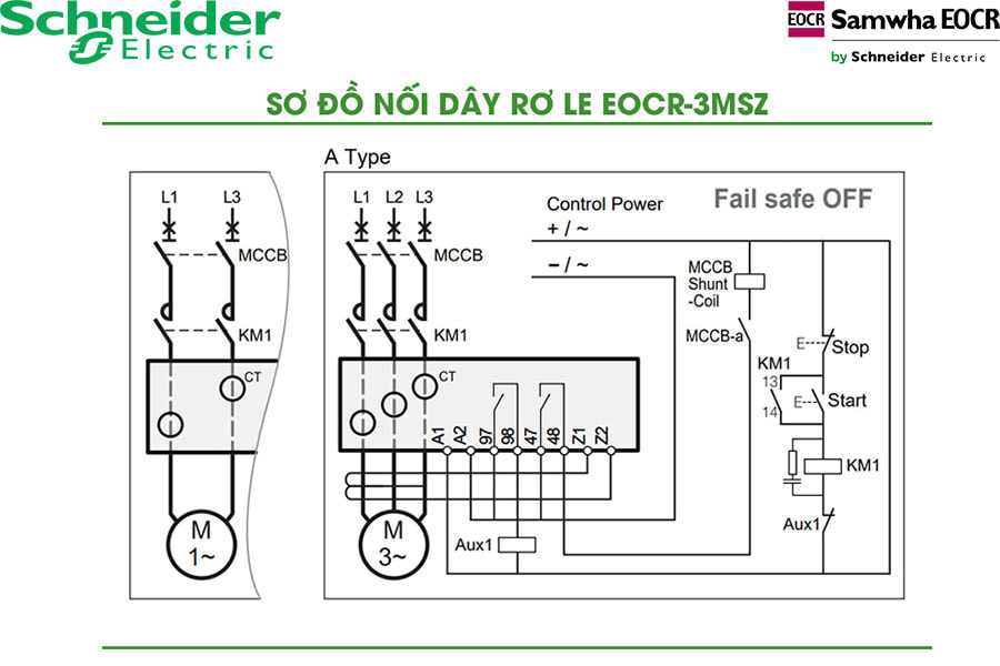 Sơ đồ cầu nối Rơ le bảo vệ động cơ Samwha EOCR-FMSZ