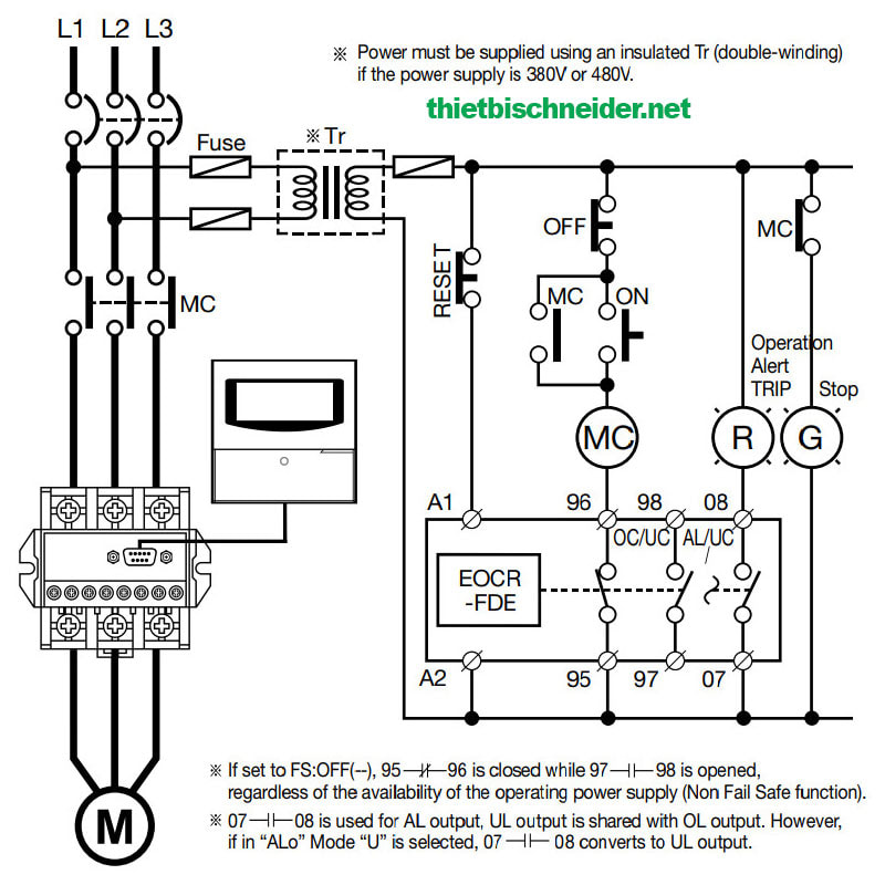 Sơ đồ cầu nối Rơ le bảo vệ động cơ Samwha EOCR-FDE