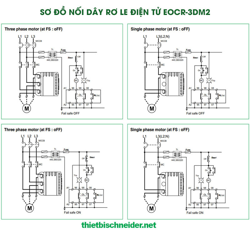 Sơ đồ đấu nối rơ le bảo vệ động cơ EOCR-FDM2 Schneider Samwha