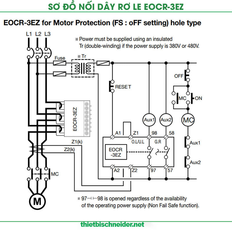 Sơ đồ đấu nối rơ le bảo vệ động cơ EOCR-3EZ Schneider Samwha