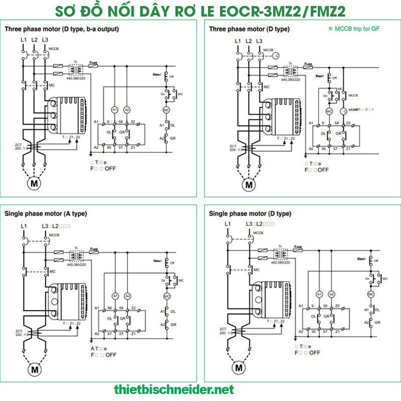 Sơ đồ đấu nối rơ le bảo vệ động cơ EOCR-FMZ2 Schneider Samwha