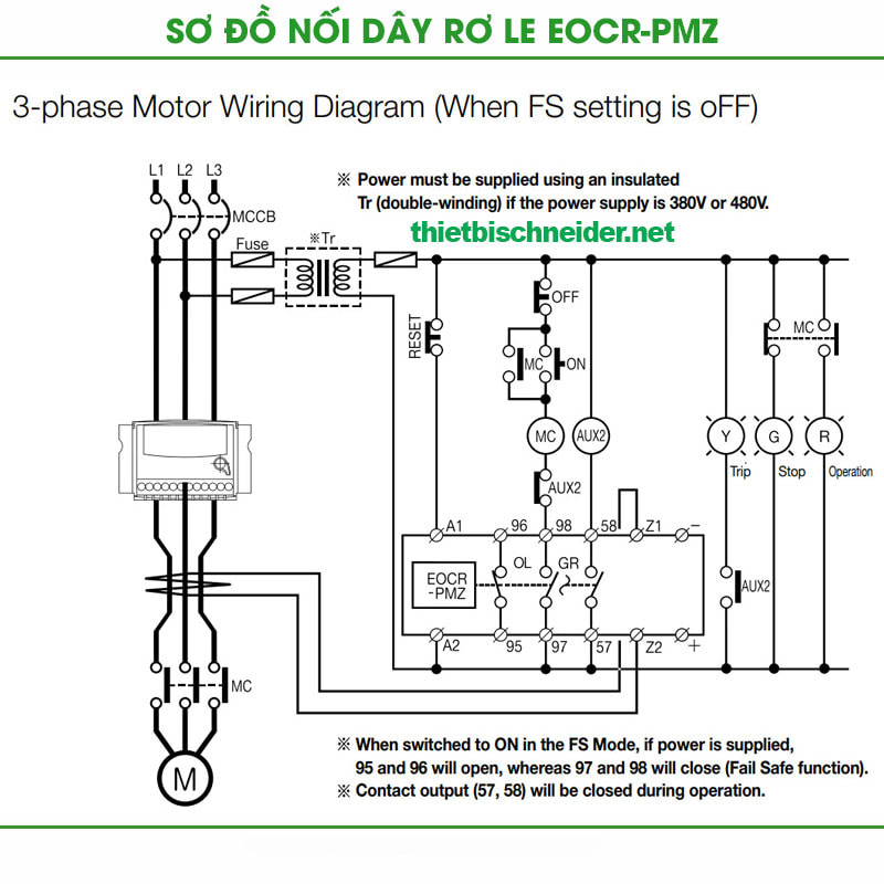 Sơ đồ đấu nối rơ le bảo vệ động cơ EOCR-PMZ Schneider Samwha
