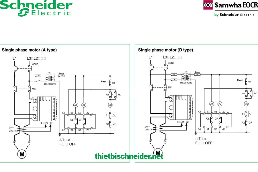 Sơ đồ nối rơ le bảo vệ kỹ thuật số EOCR Schneider