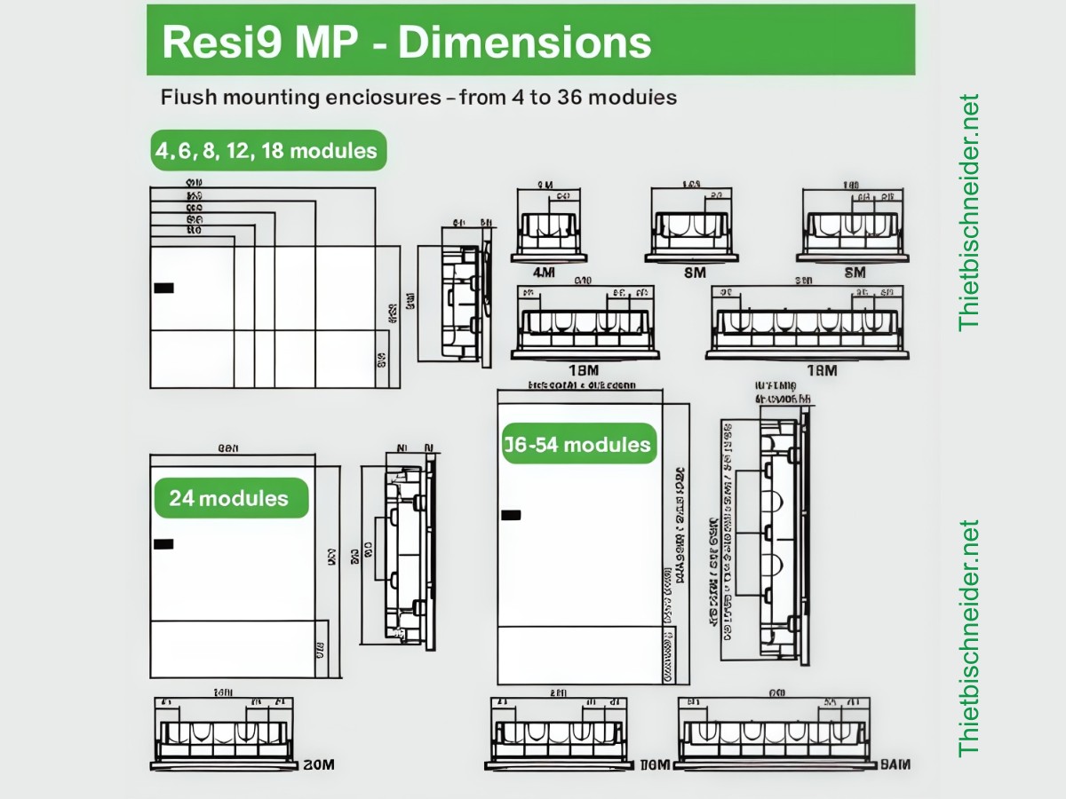 Kích thước tủ điện âm tường MIP22312T Schneider