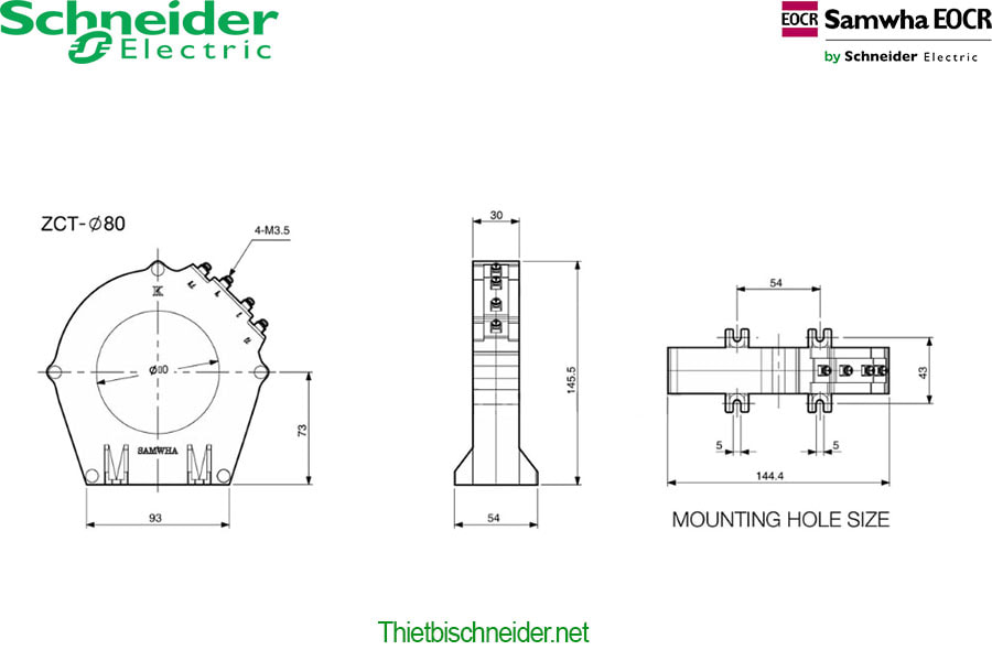 Kích thước của Biến dòng bảo vệ chạm đất EOCR ZCT-80