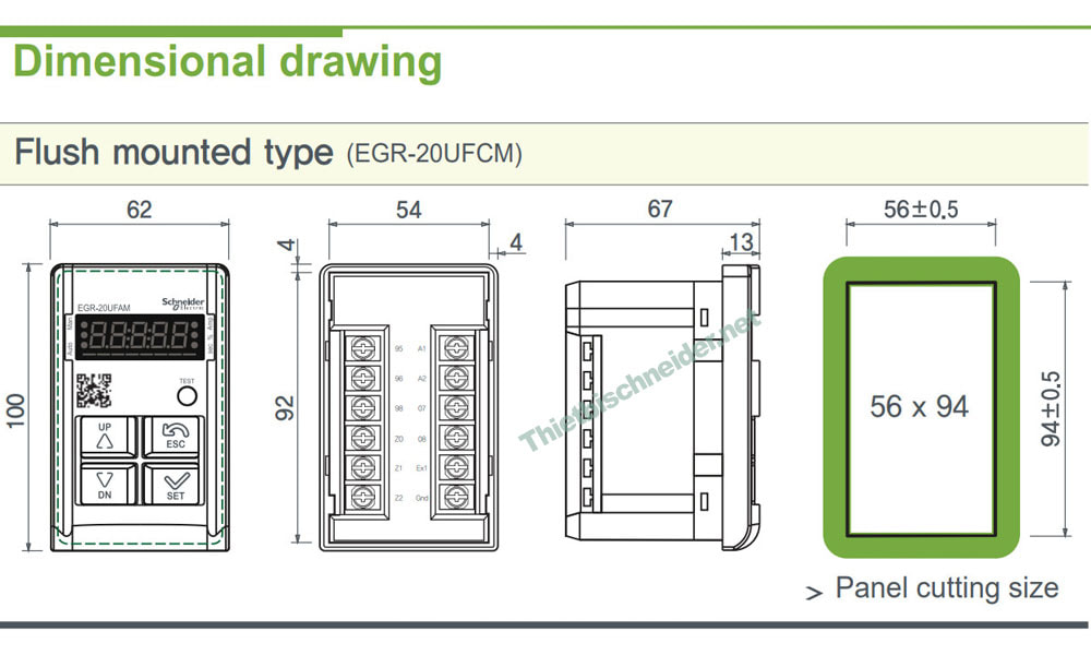 Kích thước rơ le bảo vệ chạm đất EGR-20UFCM Schneider