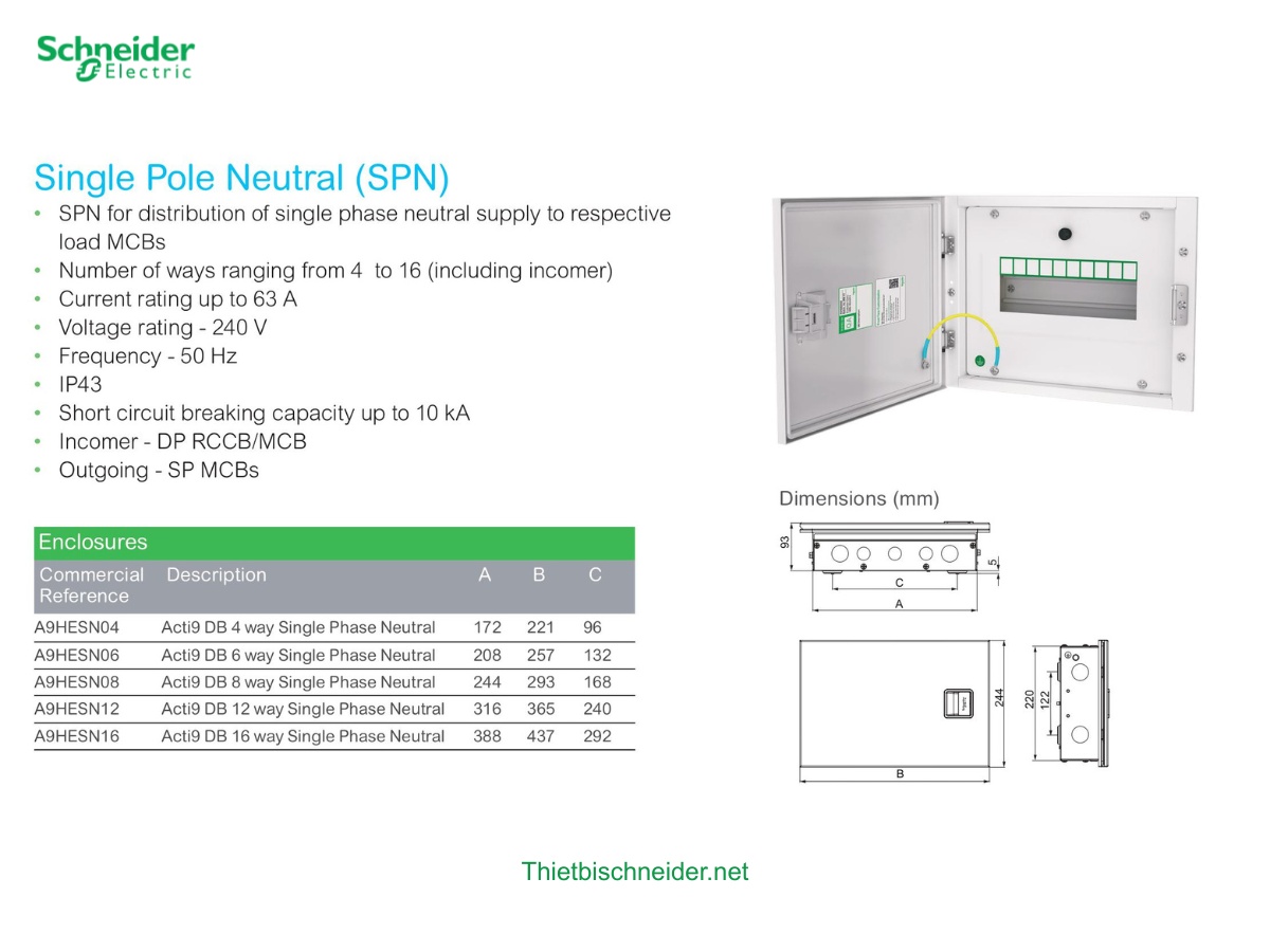 Dòng sản phẩm tủ điện kim loại Acti 9 A9HESN012 Schneider