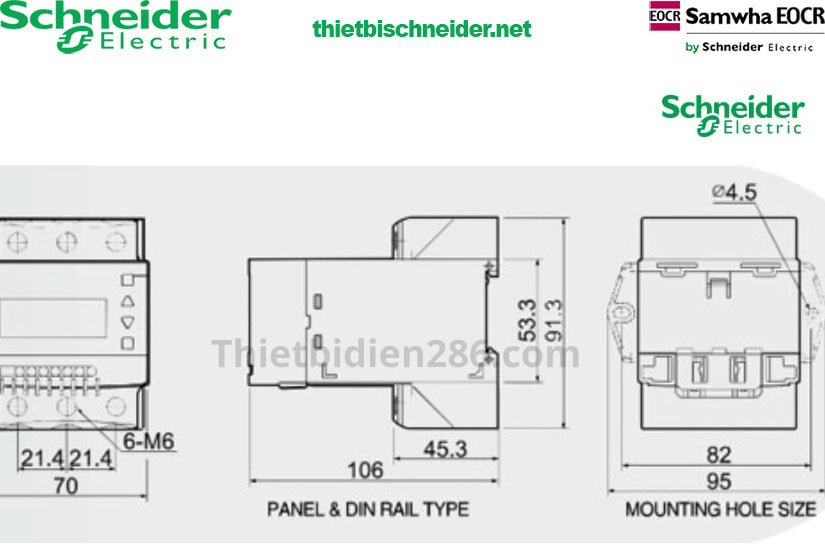 Kích thước Rơ le bảo vệ động cơ EOCR3EZ-80AUH Schneider