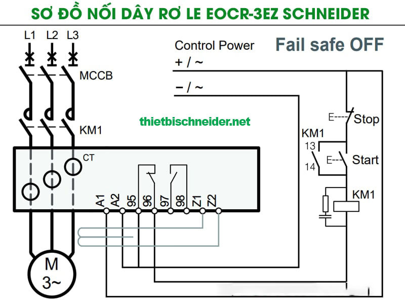 Sơ đồ nối dây Rơ le bảo vệ động cơ EOCR3EZ-80AUH Schneider