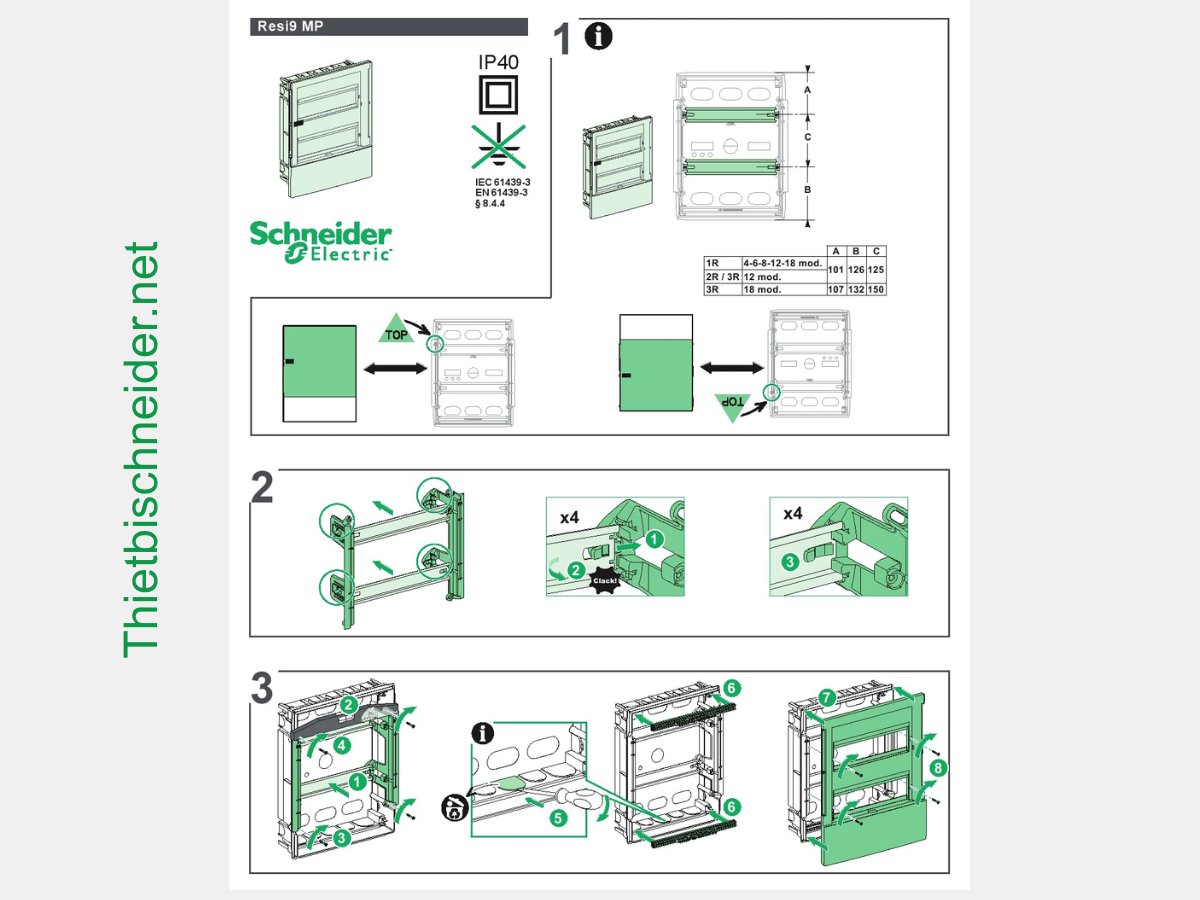Đặc điểm nổi bật tủ điện nhựa âm tường 4 module MIP22104T Schneider