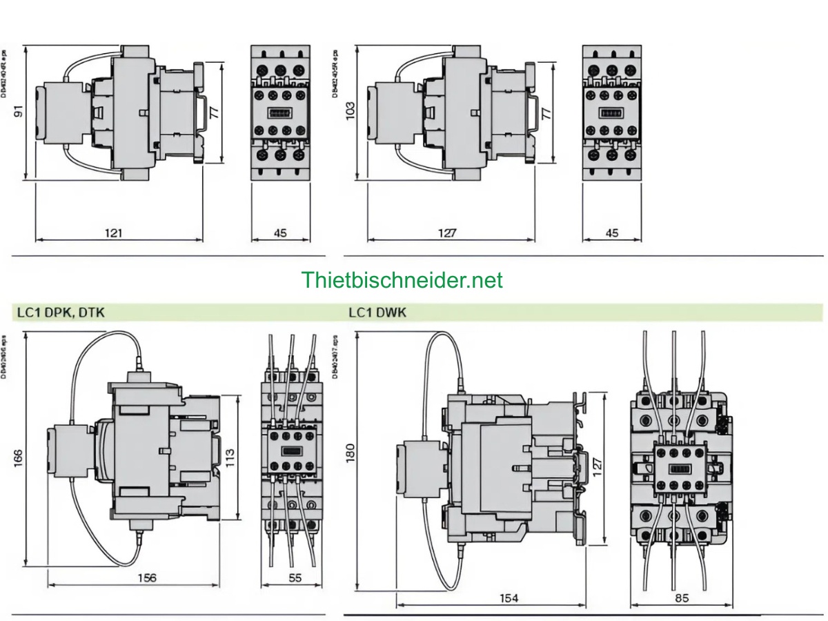 Kích thước Contactor cho tụ bù Schneider - LC1DPKM7