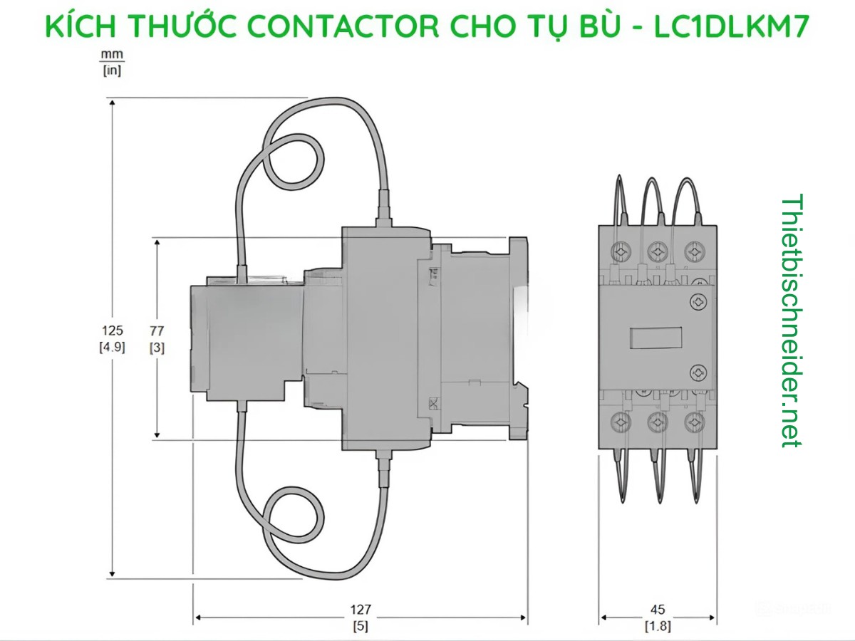Kích thước Contactor cho tụ bù LC1DFKM7 Schneider