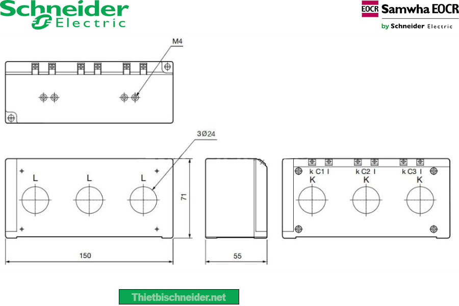 Kích thước của Máy 3 pha 3CT-H3-300-C Schneider
